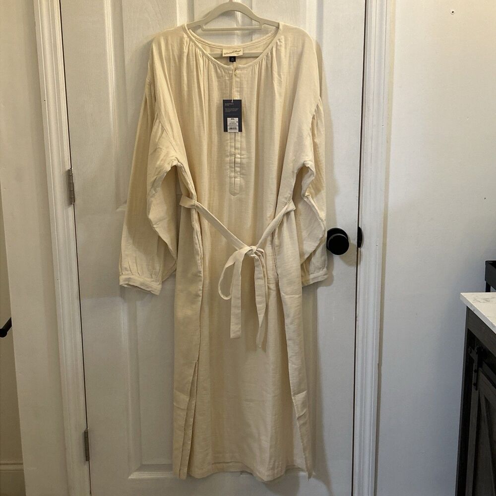 NWT Universal Threads Belted Long Sleeve Maxi Dress White Sand Size 2XL